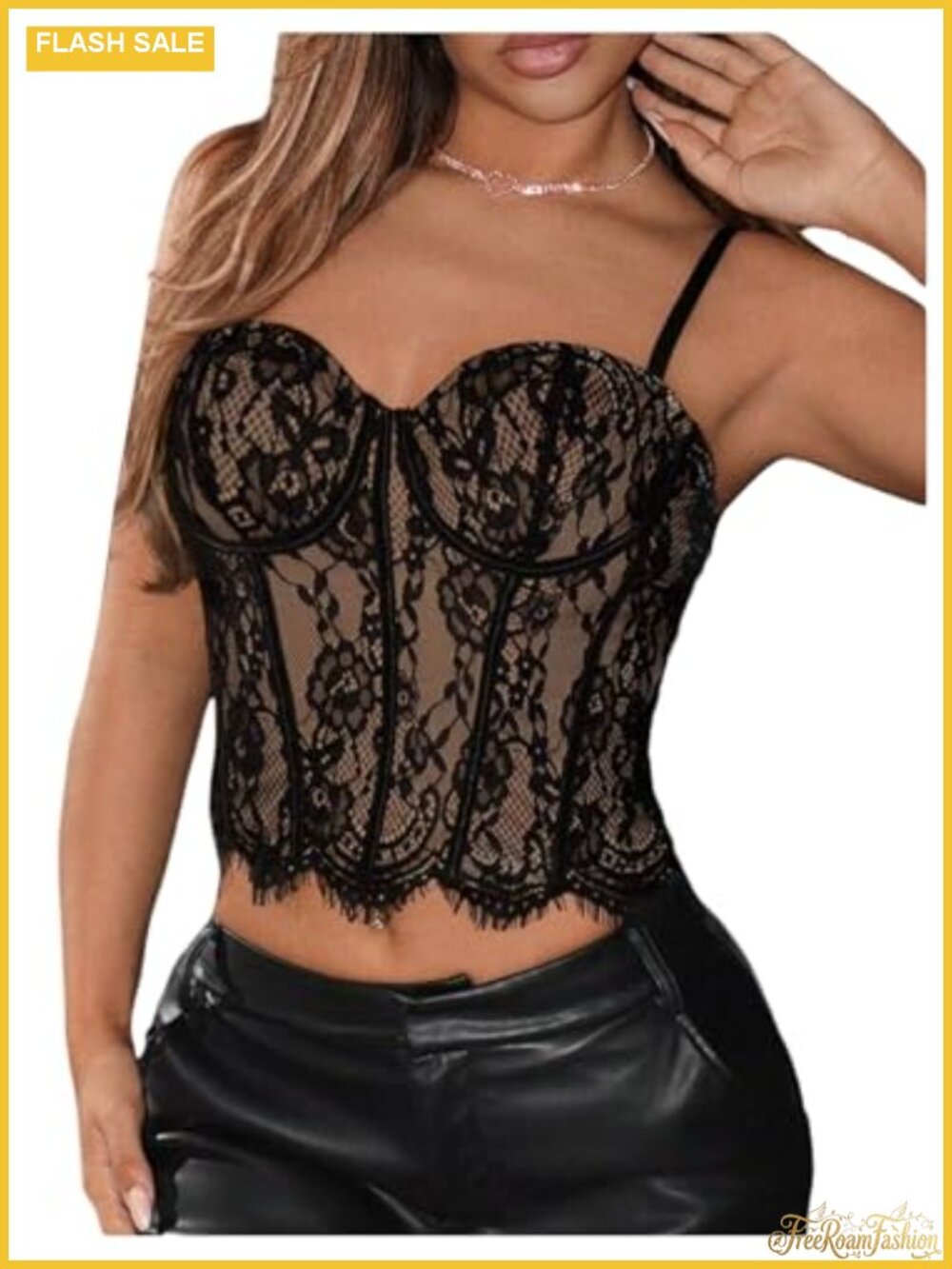 Women's Lace Corset Crop Top Sweetheart Neck Boned Cami Bustier Y2K